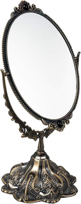 Small Metal Vintage Makeup Mirror Floral Tabletop Oval Vanity Swivel Double Side