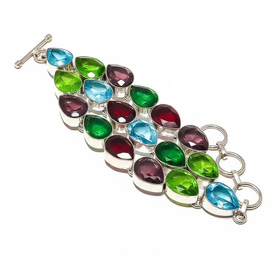 Attraktive Quarz Edelstein Kette Armband 925 Sterling Silber für Damen