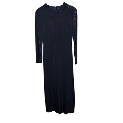 Clique New York Black Mesh Asymmetrical Maxi Dress Size 4 Long Sleeve Formal