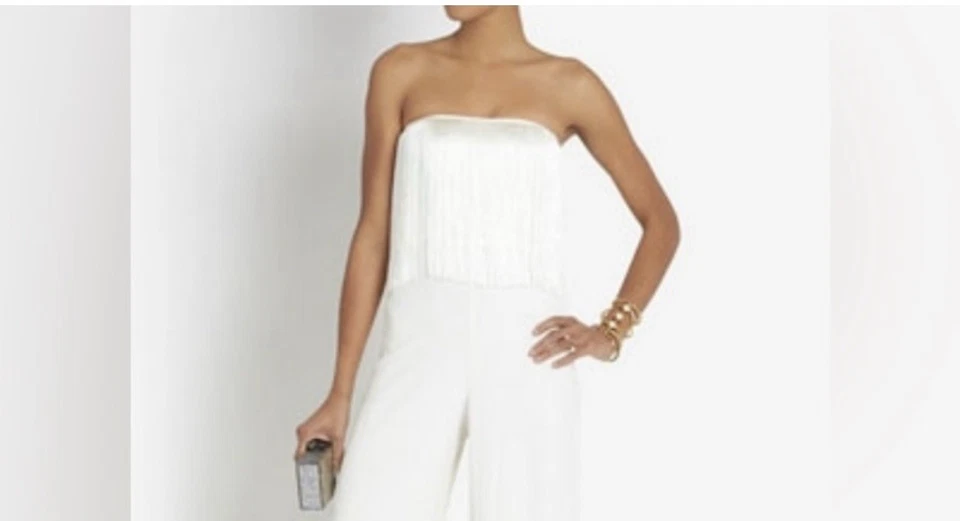 Nuevo con etiquetas Mono Alexis Crema Pierna Ancha Flecos Sin Tirantes Talla Grande Foto 3 de 4