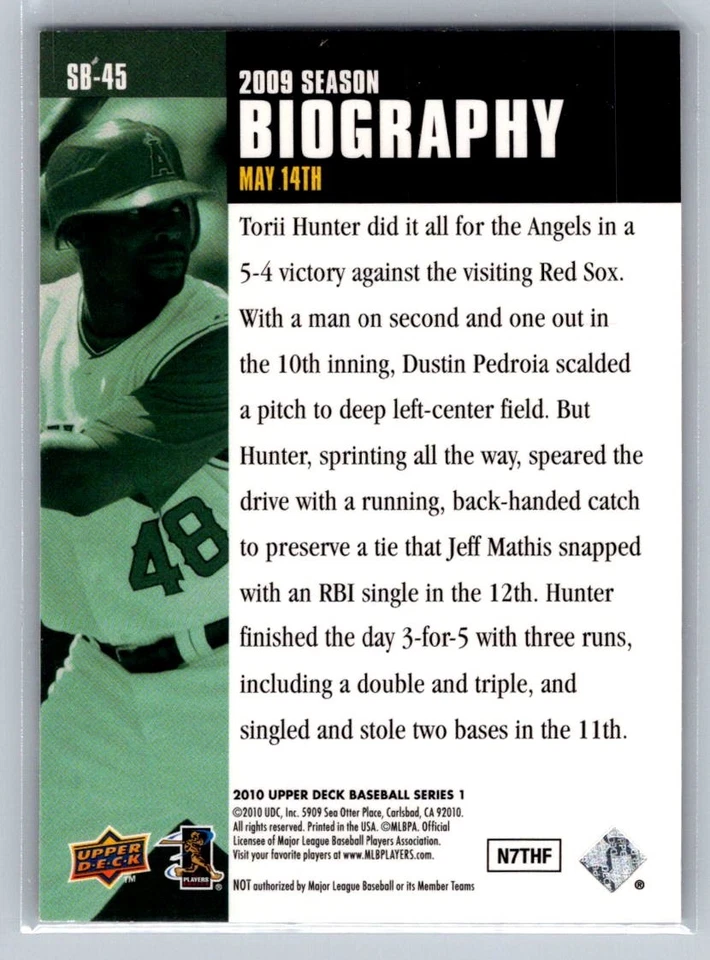 💎2010 Upper Deck Season Biography #SB-45 Torii Hunter - Angels💎 - Image 2 of 2