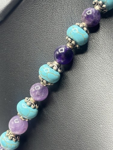 Turquoise Amethyst Necklace Sterling Silver 925 Pendant Gemstone Southwestern - Picture 6 of 10