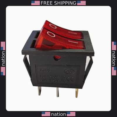 10PCS 6-Pin Toggle Rocker Switch 25x31mm w/ Red Lamp KCD6R 15-20A 125-250VAC