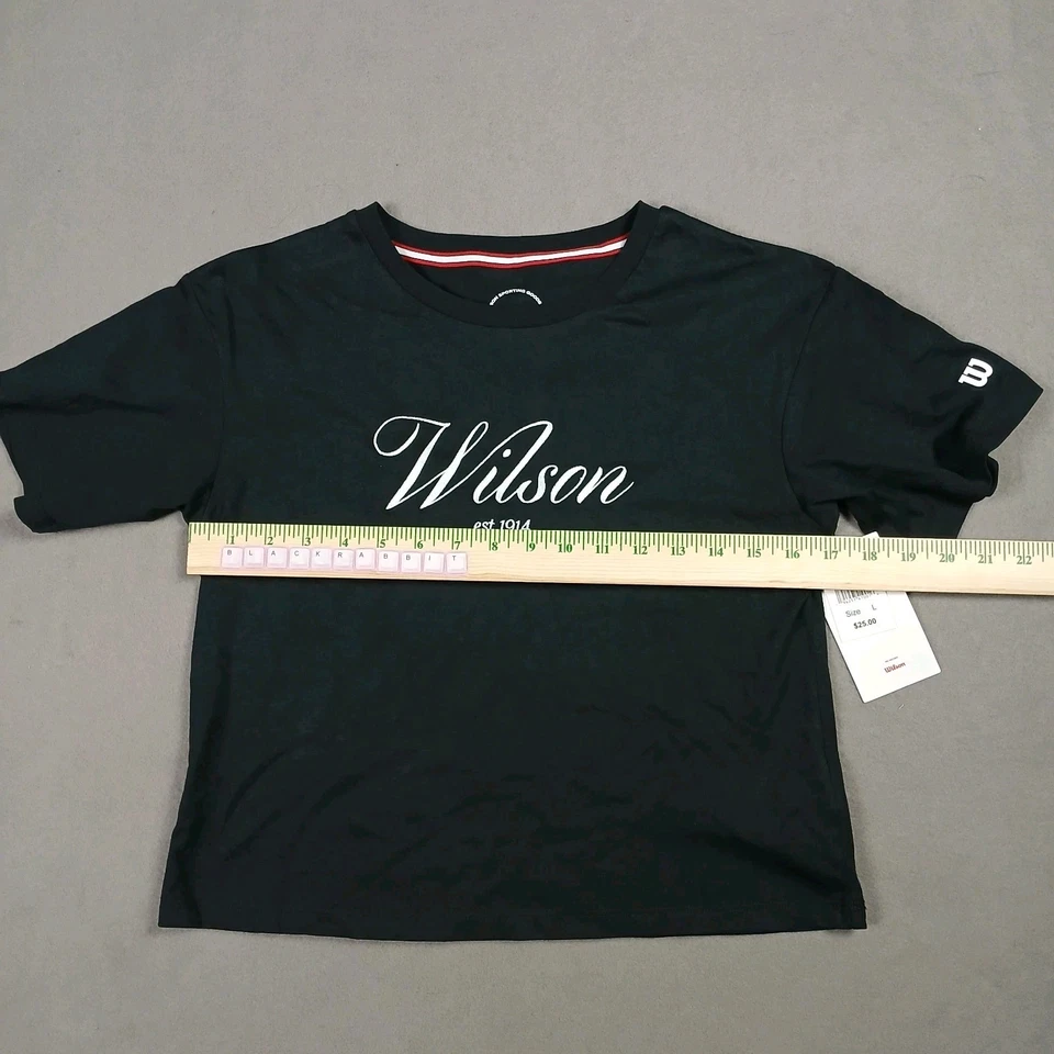 NWT Wilson Cropped Beverly Tennis Shirt Large Black Women’s Embroidered - Image 2 of 4