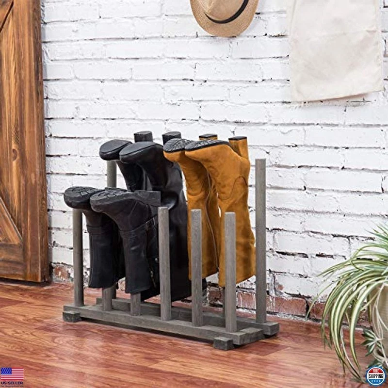 Soporte para botas de pie de madera gris vintage, organizador de almacenamiento de zapatos Foto 2 de 4