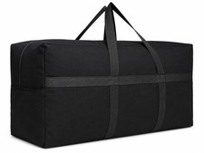 Extra Large Canvas Storage Duffle Bag with Zippers and Handles, Black Big Fol...