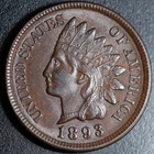 1893 INDIAN HEAD CENT -With LIBERTY & 4 DIAMONDS - AU UNC