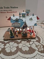 North Pole Train Station Disney Winter Wonderland Christmas Village Excellent!