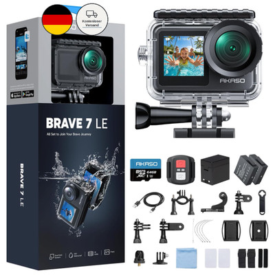 AKASO Brave 7 LE Action Cam 4K 30fps 20MP mit Dual Screen und EIS 2.0, 40m, U3