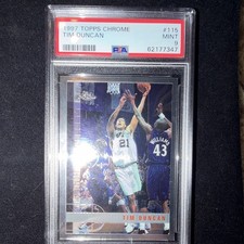 Topps 1997-98 Topps Chrome Tim Duncan Rookie #115 Spurs PSA 9 Card. rookie card picture