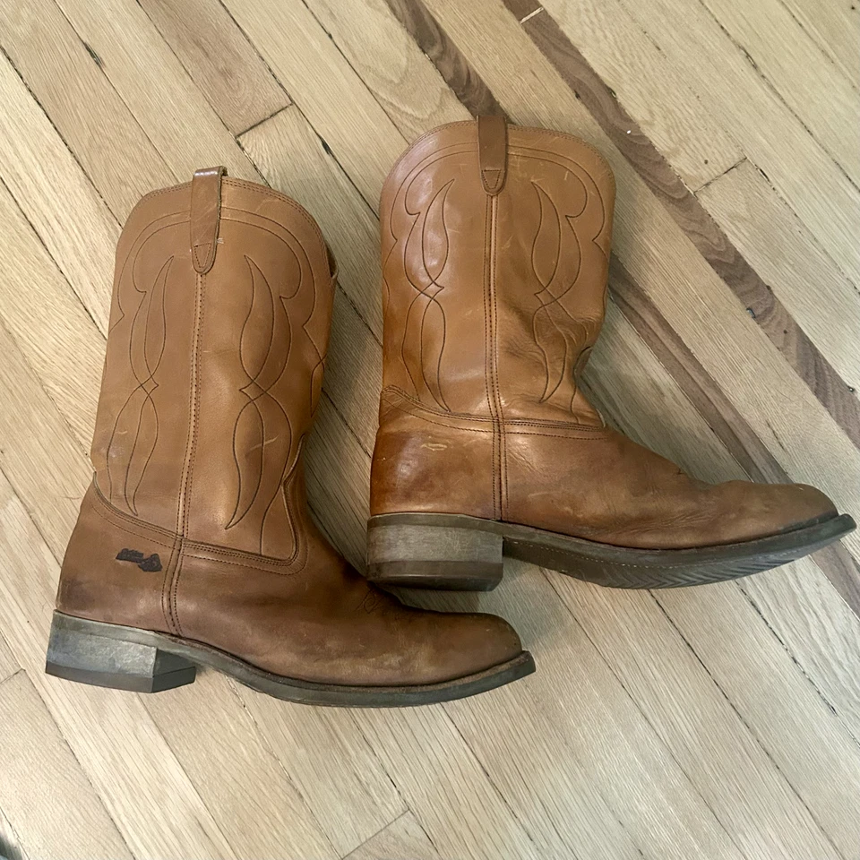 Botas de Vaquero Western Pull On Vintage Golden Retriever Cuero Marrón Talla 12 Foto 4 de 4