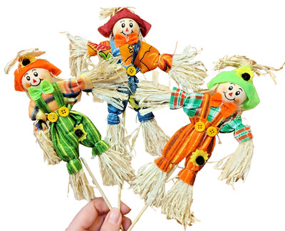 Halloween Straw Scarecrow Decoration Outdoor 3 Pack 7'' Fall Harvest Sunflower