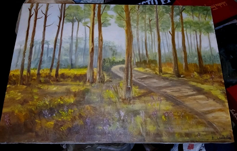 Grand Tableau Huile sur toile Forêt de pins Landes au printemps - Photo 2/4