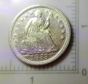 1853 P HALF DIME SEATED LIBERTY VARIETY 3 ARROWS AT DATE CIRCULATED. "HD53P"