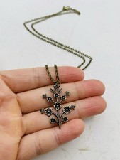 Vintage Bronze Tone Art Nouveau Floral Bouquet Gothic Boho Pendant 18” Necklace
