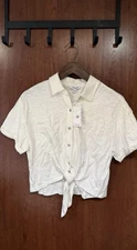 $108 Splendid Off White Cropped Crop Tie Cotton Cuffed button Down Shirt Top XS