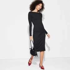 NEW Wild Fable Women's Medium Dress Black Long Sleeve Knit Bodycon Midi