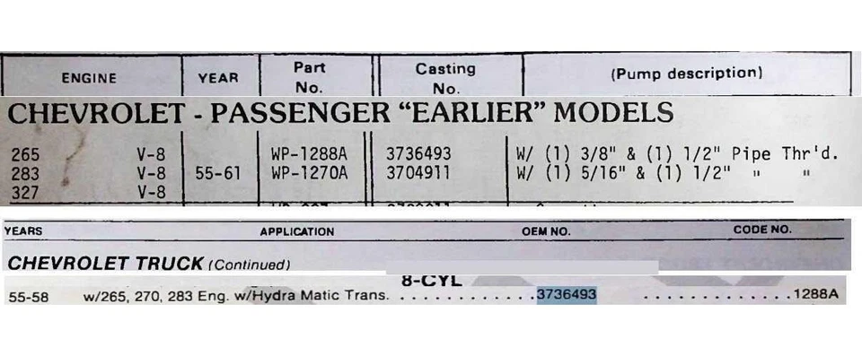 Bomba de agua Chevrolet Corvette 265 283 1957-61 V8 reconstruida mercado de accesorios WP1288A Mad Foto 2 de 4