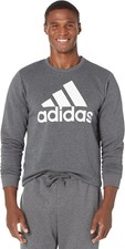 NEW Adidas Men's Fleece Sweatshirt Dark Grey Heather/White Several Sizes