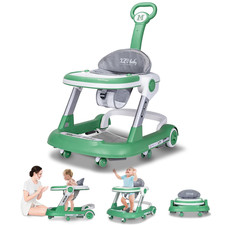 Baby Walker with Wheels 5 in 1 Foldable Activity Center with Mute Wheels Adjusta
