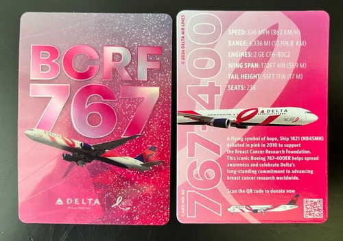 DELTA Airlines Trading Card #80 Pink BCRF 767 Ltd Ed 2026 Breast Cancer FREESHIP - product listing photo