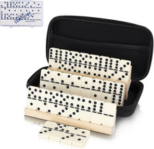 Double 6 Dominos Set for Adults, Durable 28 Tiles Dominos with 4 Wooden Racks an