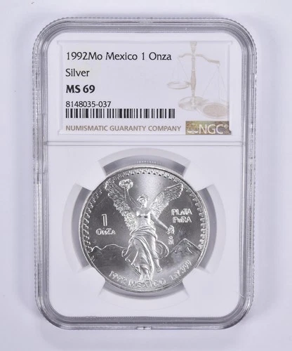 1992 Mo Mexico 1 Onza Silver Libertad MS69 NGC Brown Label *9735