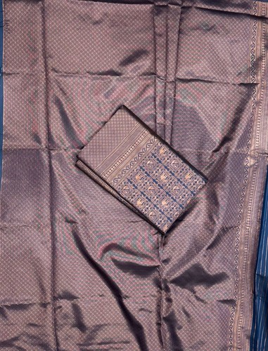 Latest Designer Soft Lichi Silk Saree With Teal Blue Blouse For Engagement Wear - Picture 7 of 11