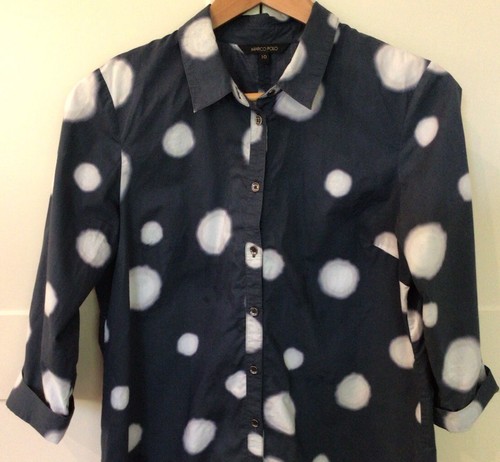 Marco Polo Navy blue White Spot 3/4 Sleeve Split Back long shirt tunic blouse 10 - Picture 4 of 12