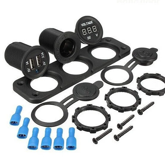 12V 3-Hole Switch Voltmeter 3.1A Dual USB Charger Power Socket Boats Cars RVs - Image 4 of 4