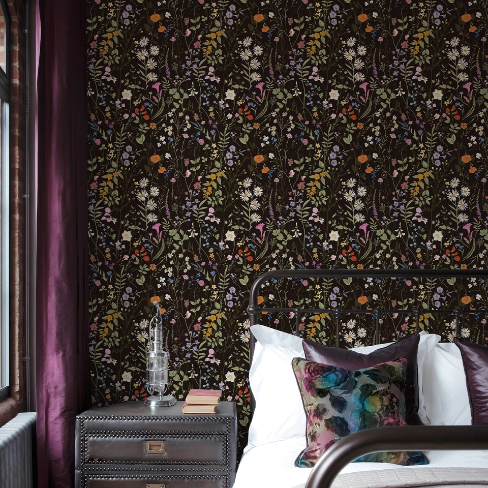 2 Rolls Black Floral Wallpaper 17.3"X118" Peel And Stick Vinyl Contact Paper - Image 2 of 4