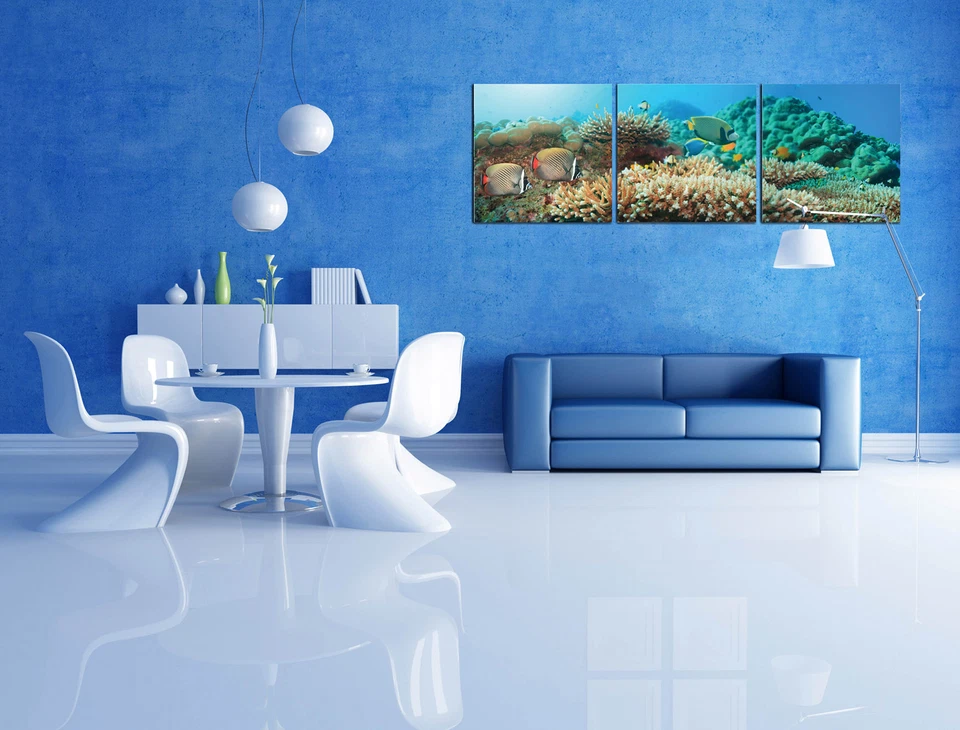 Bild 3er Set Unterwasserwelt Meer Korallen Fische Fotodruck MDF-Platten Wandbild - Bild 2 von 4