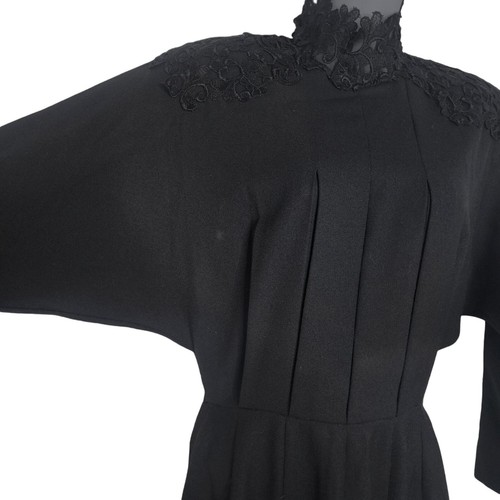 Vintage 80s Nancy Johnson Dress 8 Midi Lace Cut Out Pleats Open Back Black - Picture 10 of 22