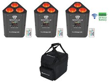3 Rockville RockWedge LED RGBWA UV Rechargeable Battery Wireless DMX Lights Bag