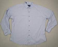 David Donahue Dress Shirt Mens 18 Extra Large Blue Fusion Button Up Paisley Work