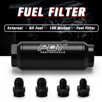 Racing PQY Fuel Filter E85 Ethanol 100 Micron Stainless Steel Element AN-6 8AN