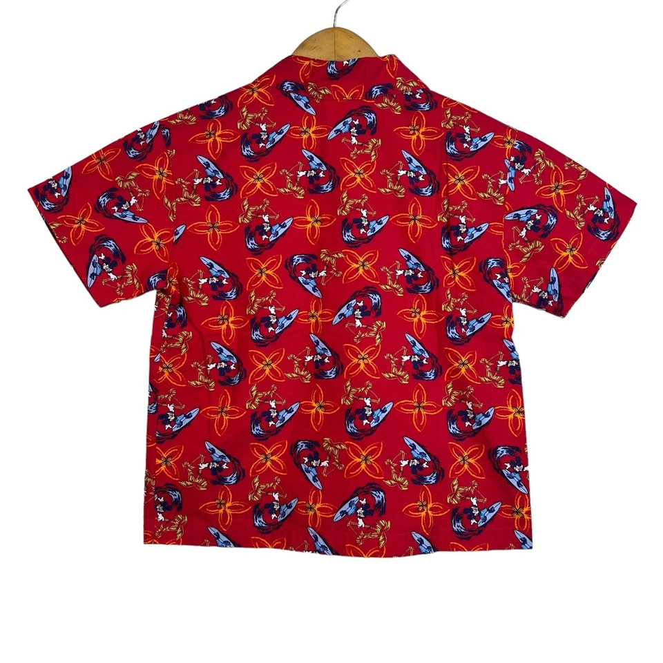 Disney Vintage Kids Red Mickey Mouse Hawaiian Button Shirt Size Small Surf - Image 2 of 4
