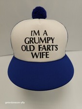 Vintage Made In Korea Im A Grumpy Old Farts Wife Pom Pom Hat Cat Meshback Snapbk