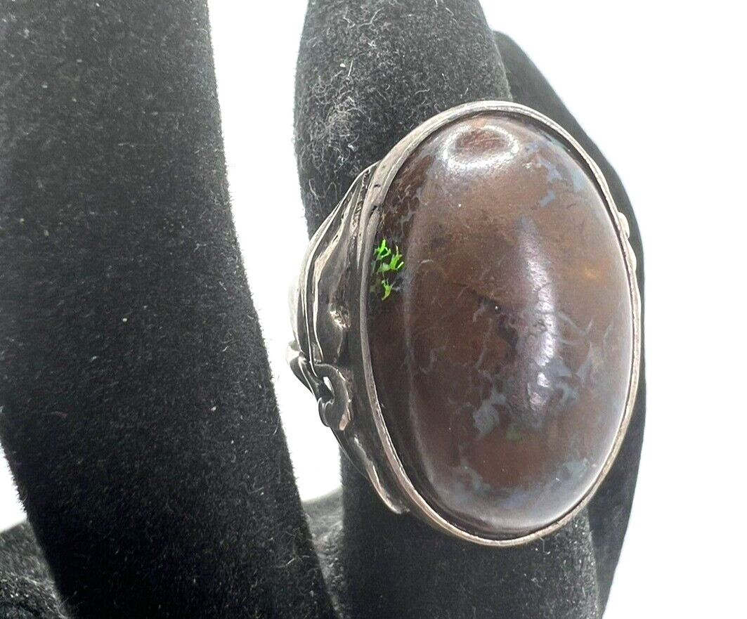 Vintage Solid Sterling Silver Fire Agate Cabochon… - image 2