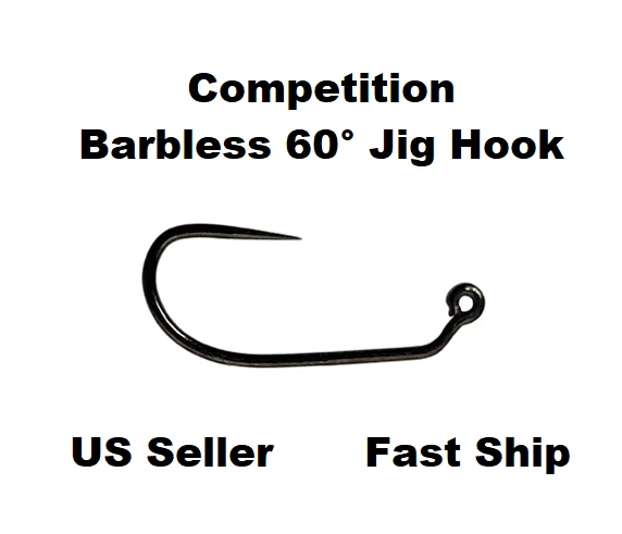 60° Jig Competition Barbless Hooks #12 #14 #16 Euro Nymph Fly Tying Black  Nickel