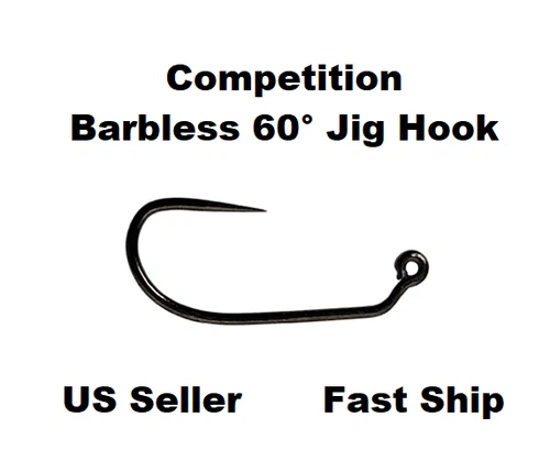 60° Jig Competition Barbless Hooks #12 #14 #16 Euro Nymph Fly Tying Black Nickel
