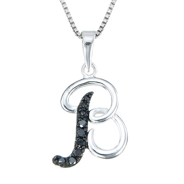 1/8 ct Black Diamond Pendant Necklace Alphabet Women .925 Sterling Silver 1 Inch - Imagem 3 de 4