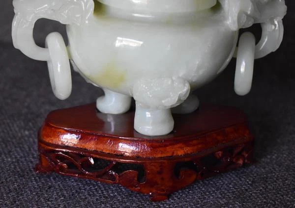 PRECIOSO INCENSARIO ANILLADO CHINO TALLADO A MANO NEFRITA JADE FOO PERRO/LEÓN TEMPLO Foto 3 de 4