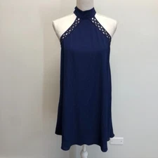 Lulus Any Sway Shape Or Form Black Lace Halter Dress Womens Medium Mini Blue 