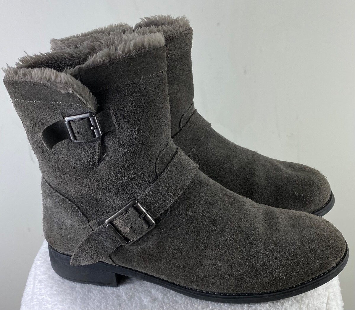 ゆき Bjorndal Oslo Mid Calf Boots Womens Sz 11 Fur Lined Gray Suede