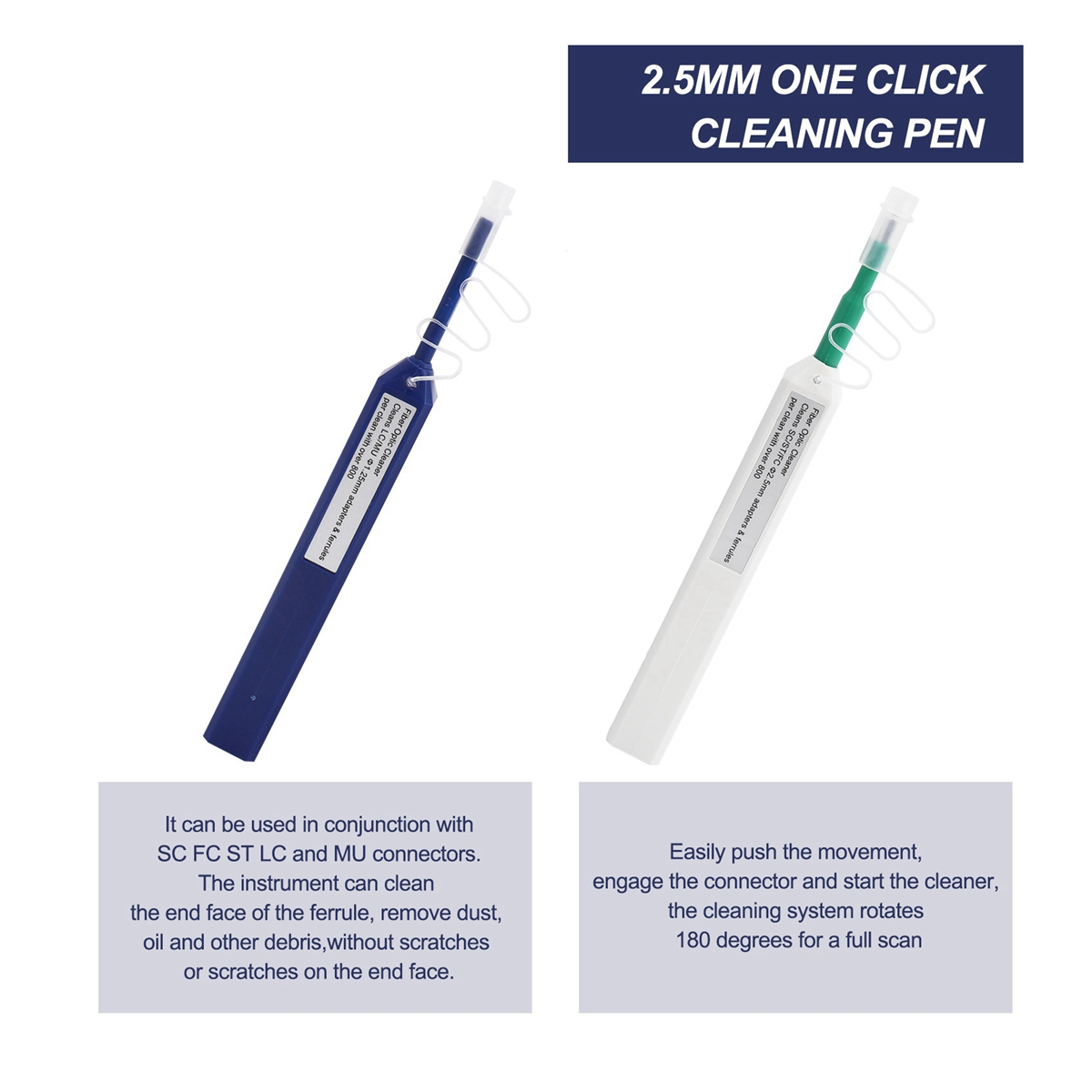 4X(2Pcs FTTH Optical Fiber Pen Cleaner Tool Cleaning 2.5Mm LC 1.25Mm SC
