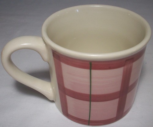 Hartstone Pottery for Carlisle Home Products: Hand Painted Pink Plaid Mug:EXC:NR - Picture 2 of 6