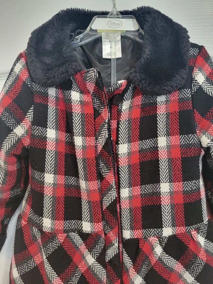 Chaqueta a Cuadros Penelope Mack Abrigo Guisante Niñas Talla 5/6 Rojo Negro Piel Sintética Borde Forrado Foto 2 de 4