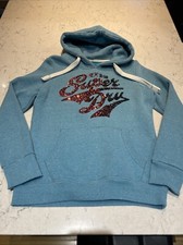 Superdry Turquoise Hoody With Sequin Design Ladies Size 10 Excellent Condition