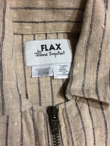 FLAX by Jeanne Engelhart Lagenlook Jacket Size Medium Boxy Striped Linen Zip Up - Picture 2 of 7